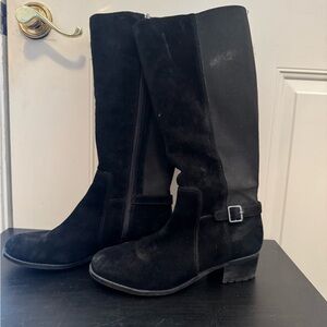 Easy Spirit Chaza Stretch Black Suede Riding Boots Women’s 8W Wide Mid Calf